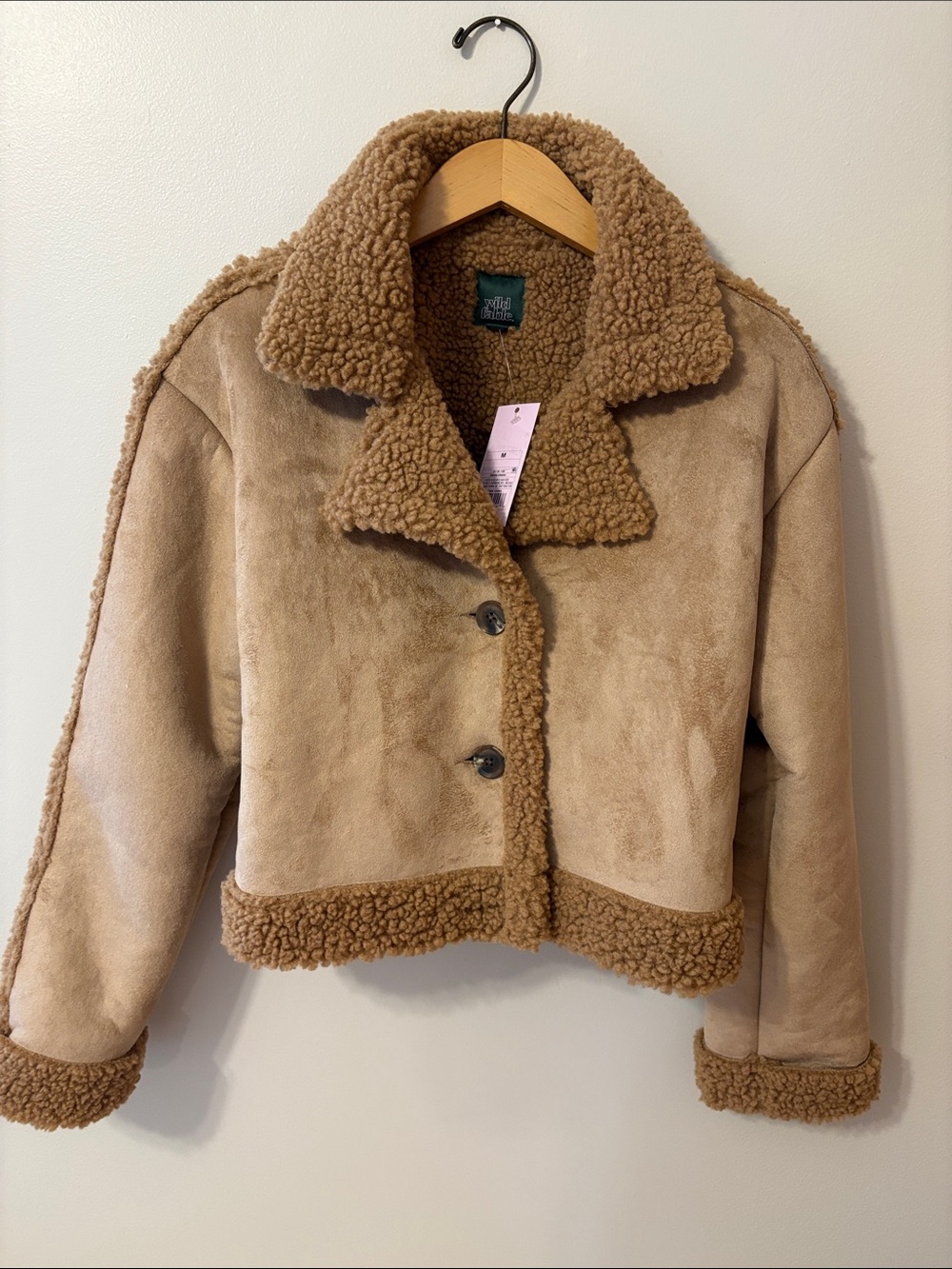 NEW wild fable Tan Cropped Faux Shearling Puffer Jacket